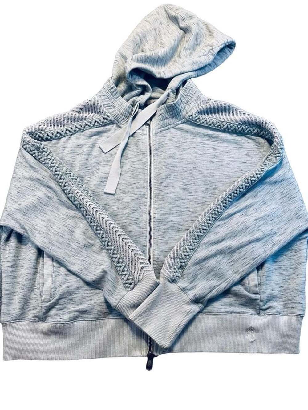 FP Movement Washed Lace Crochet Detail Zip Up Hoodie Size L Gray Athleisure